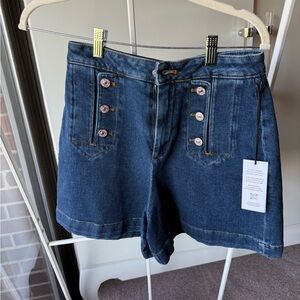 NWT 7 For All Mankind Dark Blue High-Rise Button-Front Jean Shorts